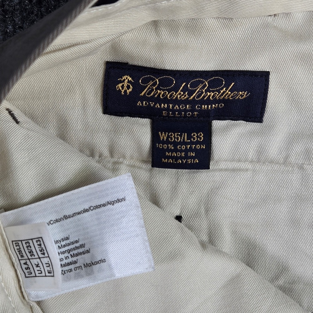 Brooks Brothers Pants Mens 35x33 Brown Tan Advantage Chino Elliot Pleated Cuffed - Picture 7 of 13